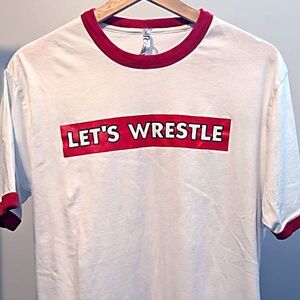 Let’s Wrestle White & Red Graphic Ringer T-Shirt